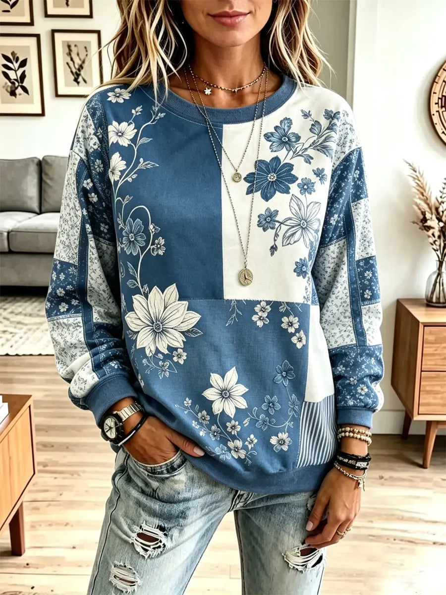 Vintage Floral Pattern Art Casual Stylish Long Sleeve Sweatshirt