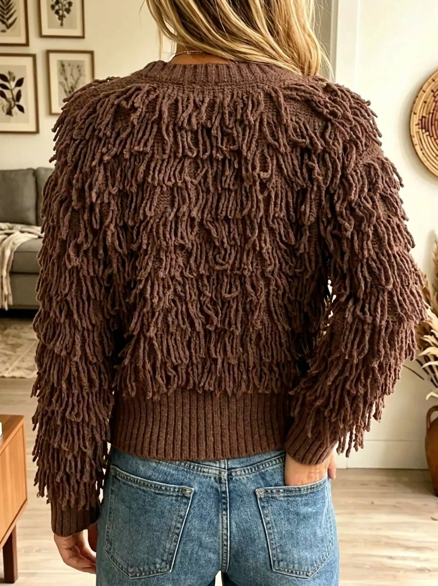 Women's Shaggy Fringe Textured Knit Cardigan