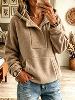 Women's Half-Zip Kangaroo Pocket Teddy Fleece Hoodie