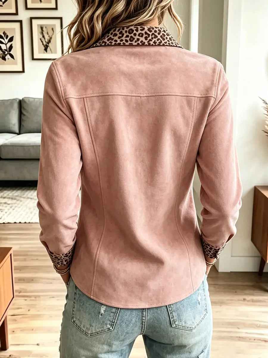 Retro Leopard Pattern Chic Art Lapel Casual Stylish Long Sleeve Shirt