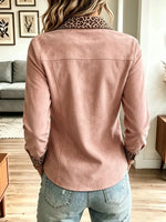 Retro Leopard Pattern Chic Art Lapel Casual Stylish Long Sleeve Shirt