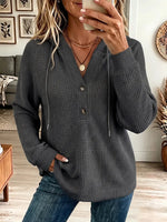Vintage Elegant Waffle Button Hooded Shirt