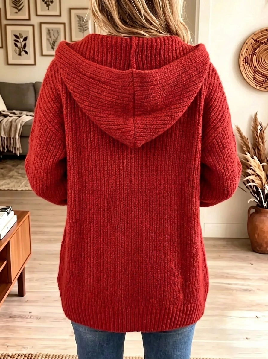 Women's Chunky Knit Button-Down Hooded Cardigan