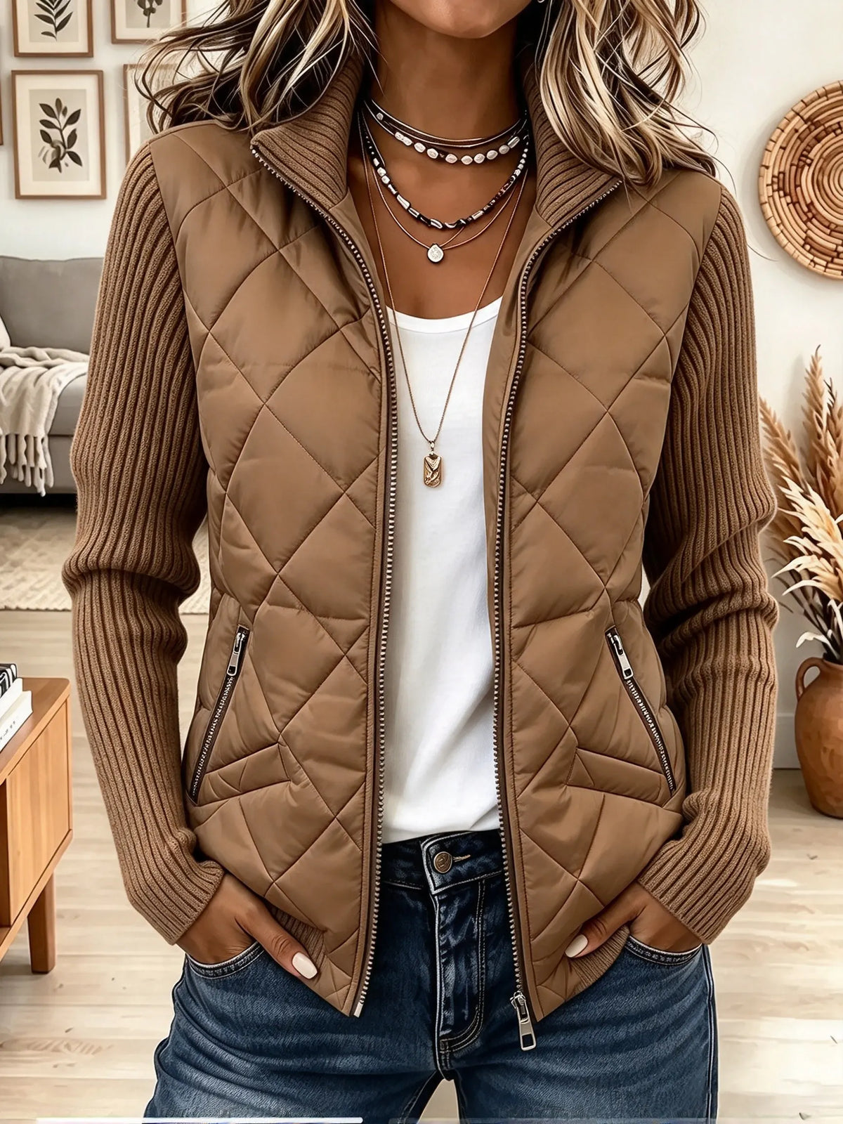 Women's Rib-Sleeved Quilted Jacket