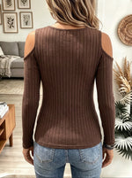 Women's Cold-Shoulder Ring Detail Ribbed Top