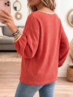Women's Vintage Elegant Waffle Gold Trim Crochet Flower Shirt