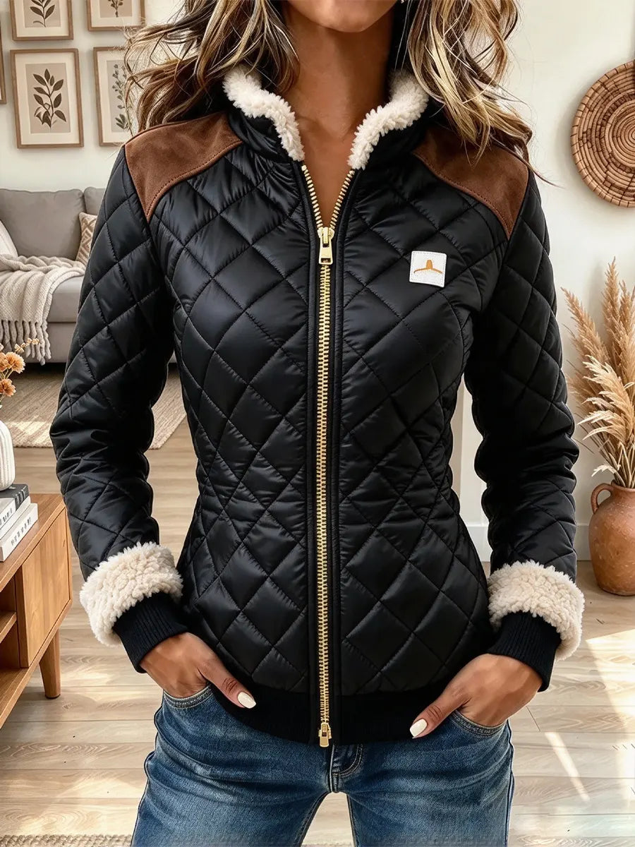 Retro Chic Quilted Art Casual Stylish Sherpa Long Sleeve Padded Jacket