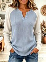 Women's Two-Tone Raglan Sleeve Waffle Knit Top