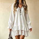 Women's Tiered Ruffle Lace Hem Babydoll Mini Dress
