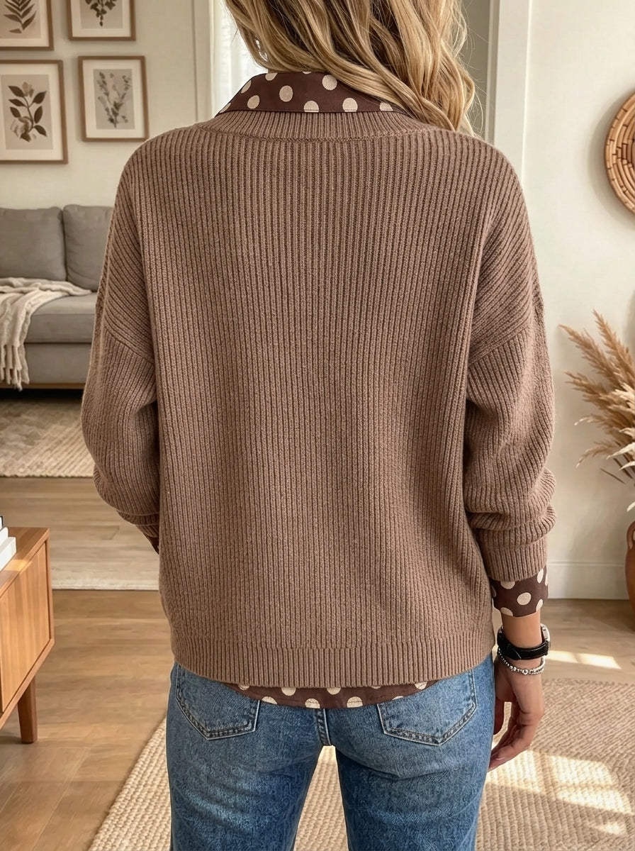 Women's Polka Dot Faux Two-Piece Sweater