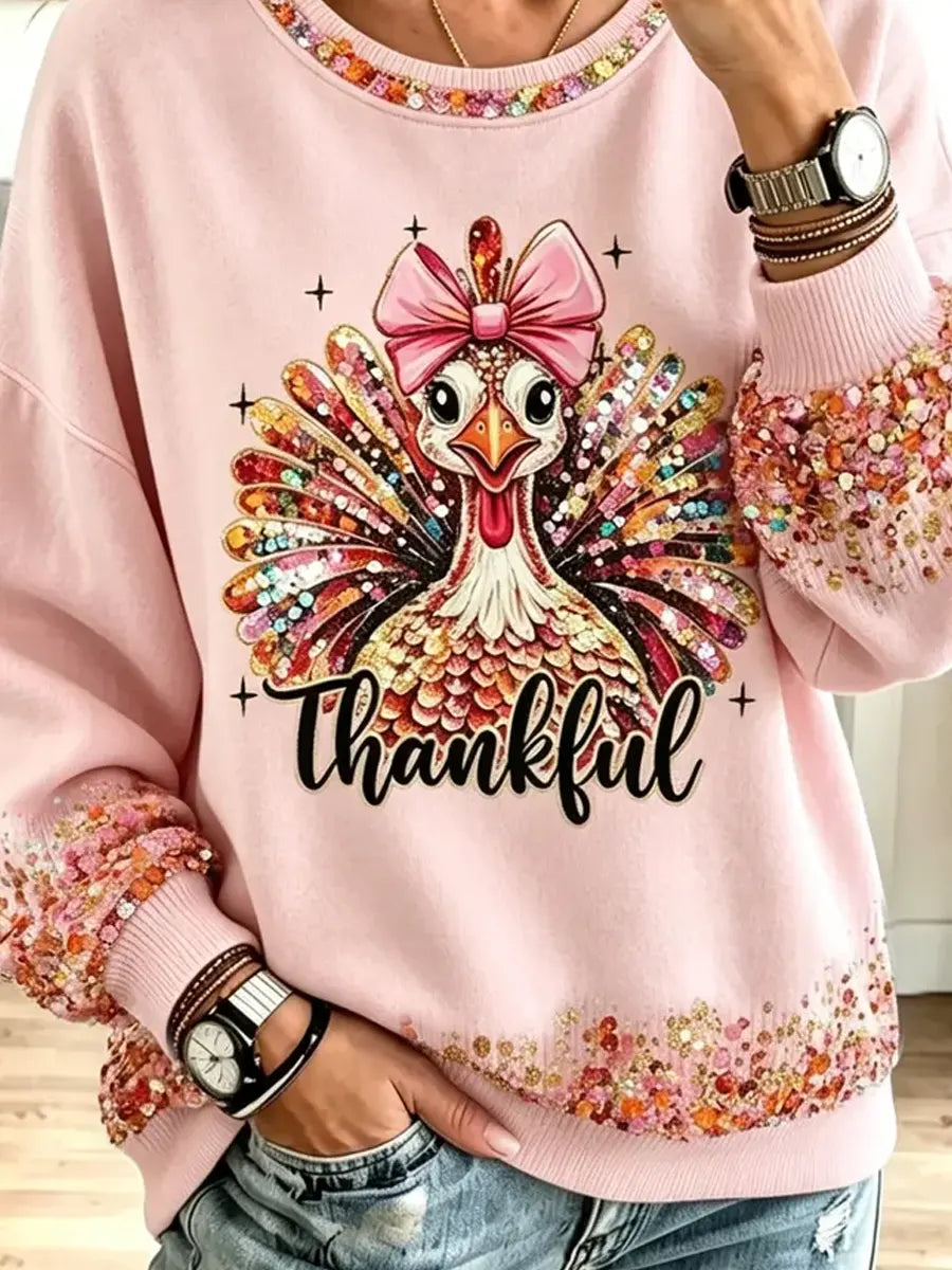 Funny Turkey Thanksgiving Pattern Art Casual Stylish Long Sleeve Sweatshirt