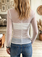 Women's Ruched Mesh V-Neck Blouse