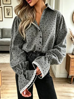 Retro Love Pattern Lace Patchwork Art Casual Stylish Long Sleeve Shirt