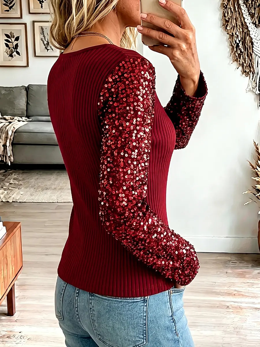 Women's Vintage Elegant Textured Fabric Spliced with Sequins Shirt