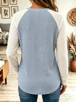 Women's Two-Tone Raglan Sleeve Waffle Knit Top