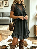 Vintage Western V Collar Ruffle Art Casual Stylish Midi Denim Dress
