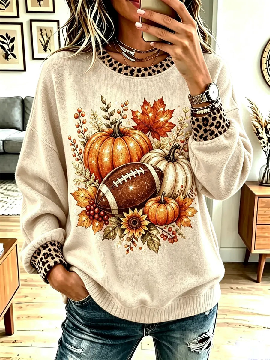Vintage Pumpkin Autumn Pattern Art Casual Stylish Long Sleeve Sweatshirt