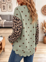 Vintage Elegant Leopard Wavy-edged Trim Sweatshirt