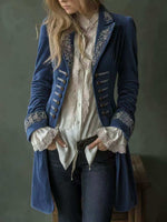 Women Dusty Pink Velvet Embroidered Victorian Long Coat