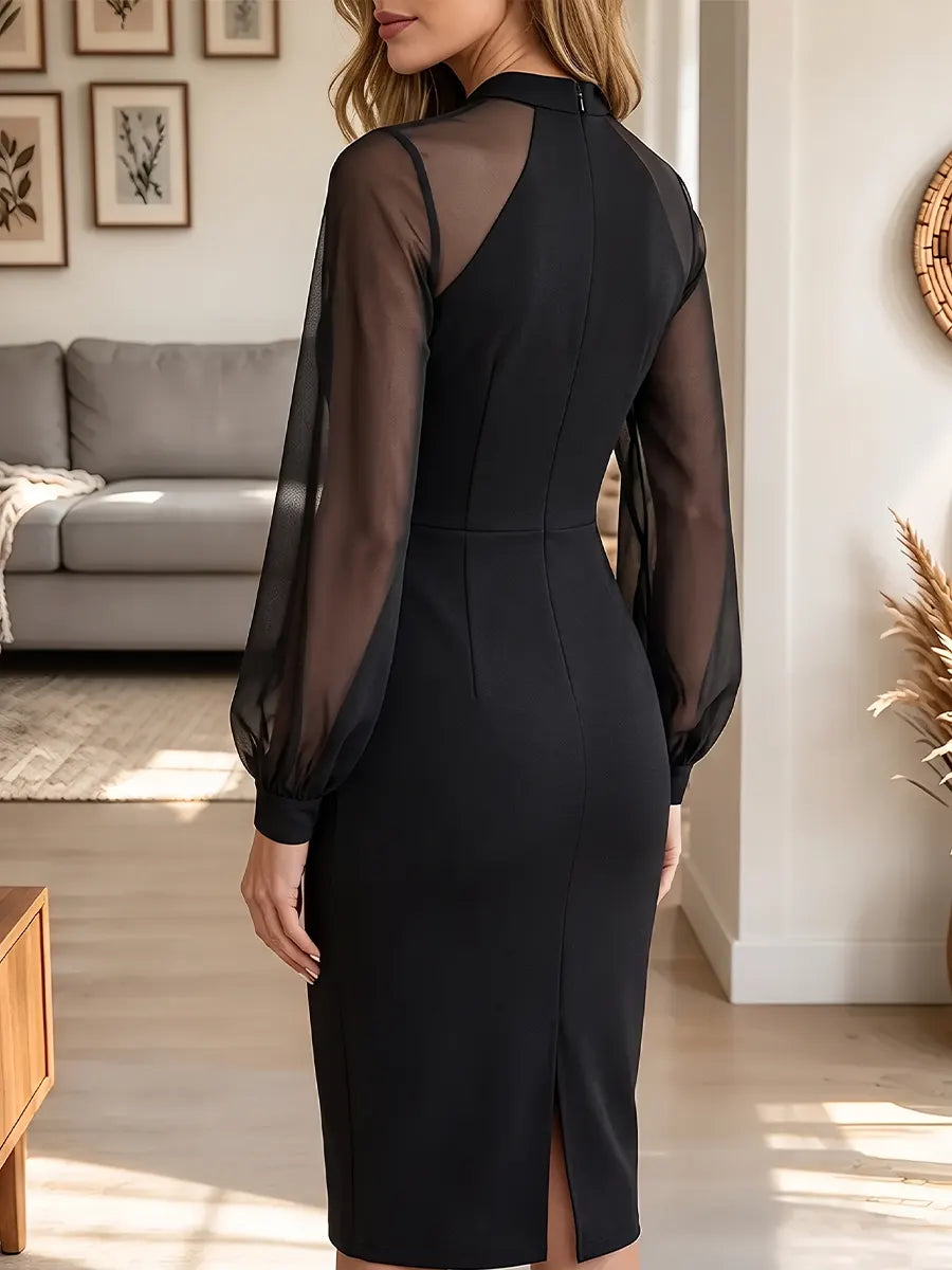 Vintage Elegant Patchwork Sheer Mesh Dress