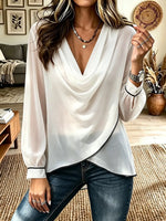 Women's With Contrasting Trim And Scoop Neck Long-sleeve Chiffon Top