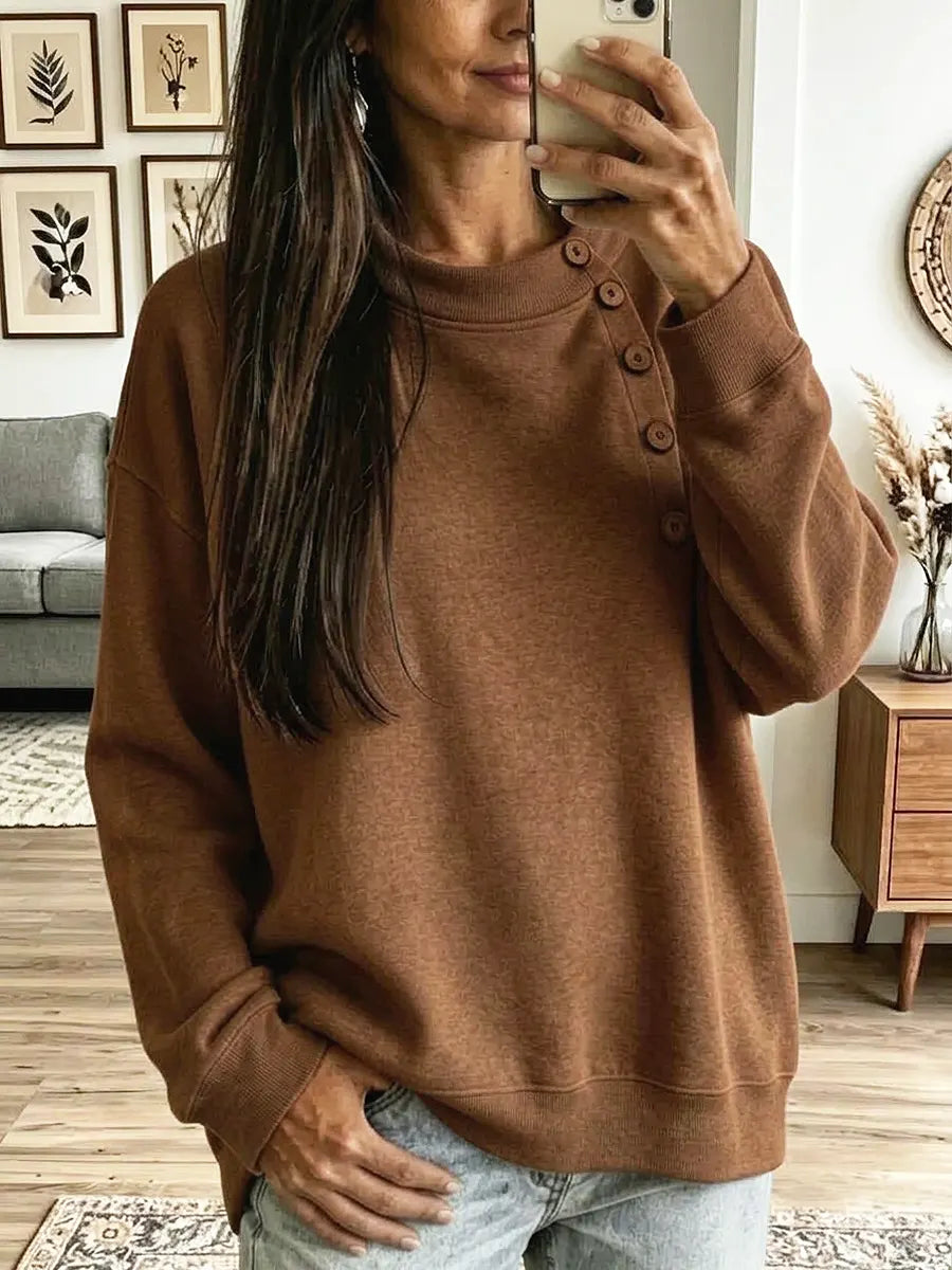 Retro Button Art Casual Stylish Long Sleeve Sweatshirt