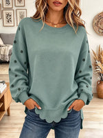 Vintage Elegant Polka-dot Wavy-edged Trim Sweatshirt
