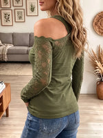 Vintage Elegant Lace Patchwork Metal Cutout Shirt