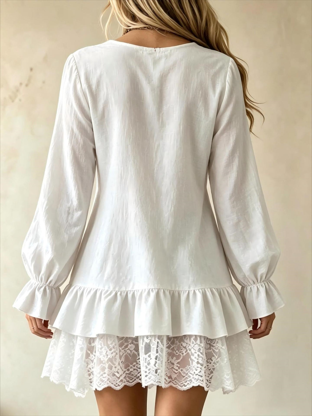 Women's Tiered Ruffle Lace Hem Babydoll Mini Dress