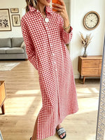 Vintage Plaid Pattern Lapel Art Casual Stylish Long Sleeve Dress