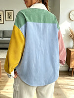 Retro Color Block Art Casual Stylish Corduroy Long Sleeve Coat