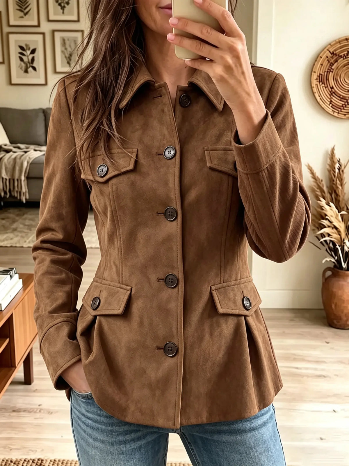 Women's Safari Pocket Tailored Suede Jacket