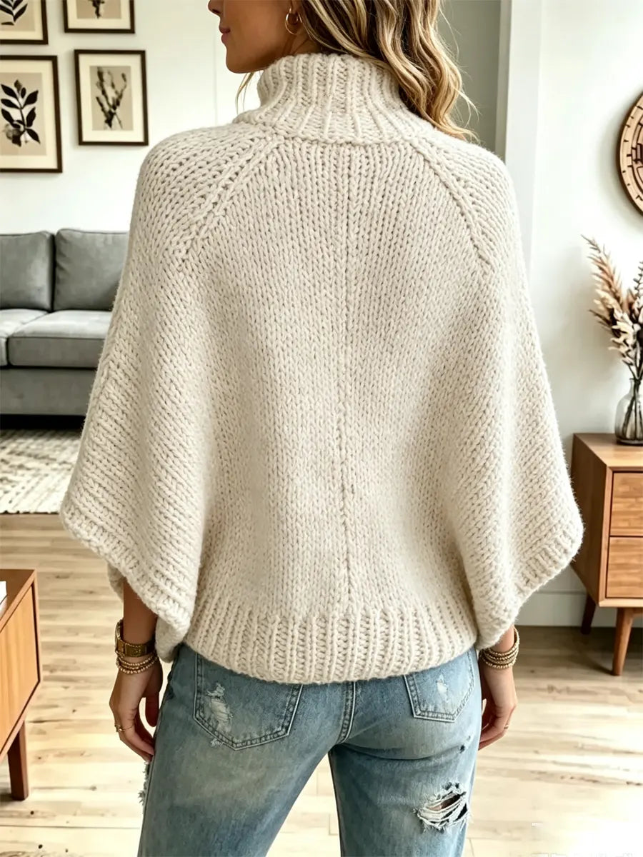 Vintage Cozy Double-breasted Button Knit Art Casual Stylish Poncho Sweater
