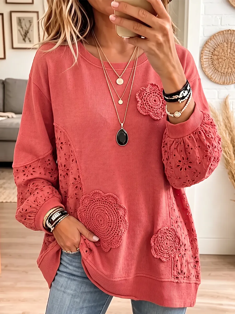 Women's Vintage Elegant Patchwork Crochet Flower Sweatshirt