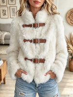 Women's Buckle Strap Fux Fur Short Coat