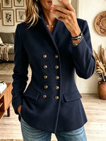 Women's Double-Breasted Flap Pocket Woolen Blazer