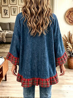 Women's Plaid Ruffle Trim Denim Kimono Cardigan