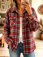 Women's Plaid Fringed Hem Oversized Button-Down Shacket