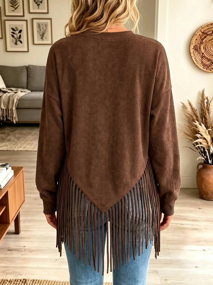Women's Faux Suede Pointed Hem Fringe Top