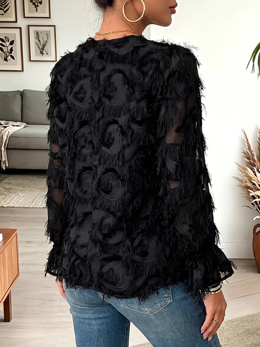 Vintage Elegant Raw Edge Textured Chiffon Shirt