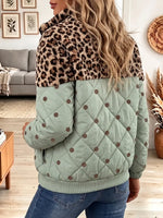 Vintage Elegant Leopard Print Patchwork Quilted Winter Jacket