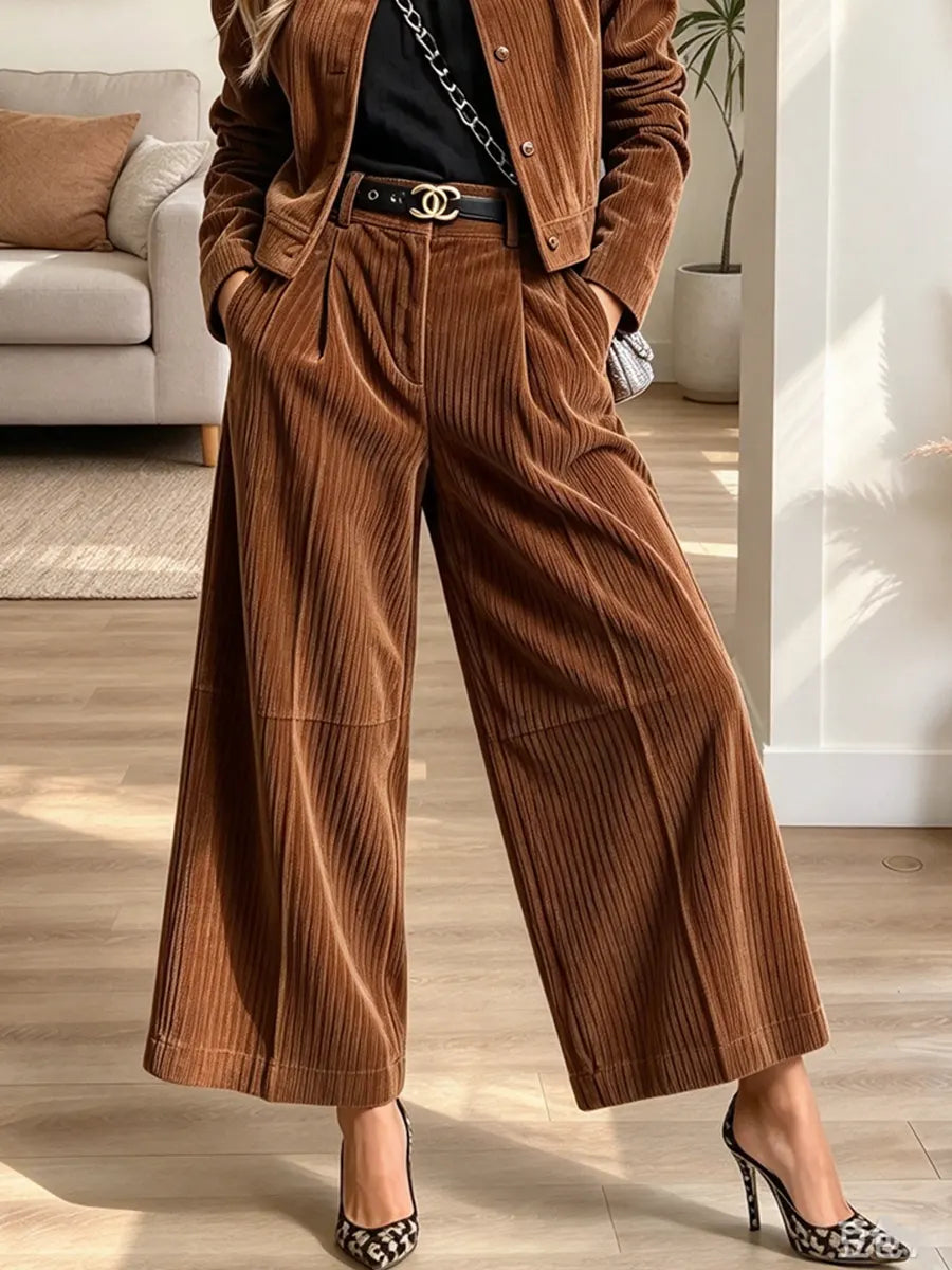 Vintage Chic Art Casual Stylish Long Sleeve Coat And Pants Two-piece Suit