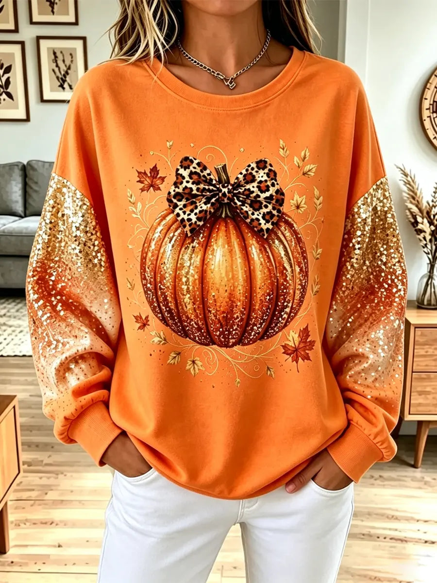 Vintage Pumpkin Autumn Pattern Art Casual Stylish Long Sleeve Sweatshirt