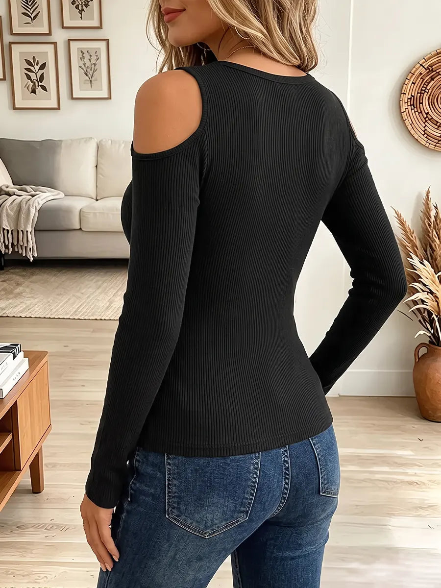 Vintage Elegant Off-the-shoulder Knit Fabric Shirt