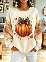 Vintage Pumpkin Autumn Pattern Art Casual Stylish Long Sleeve Sweatshirt