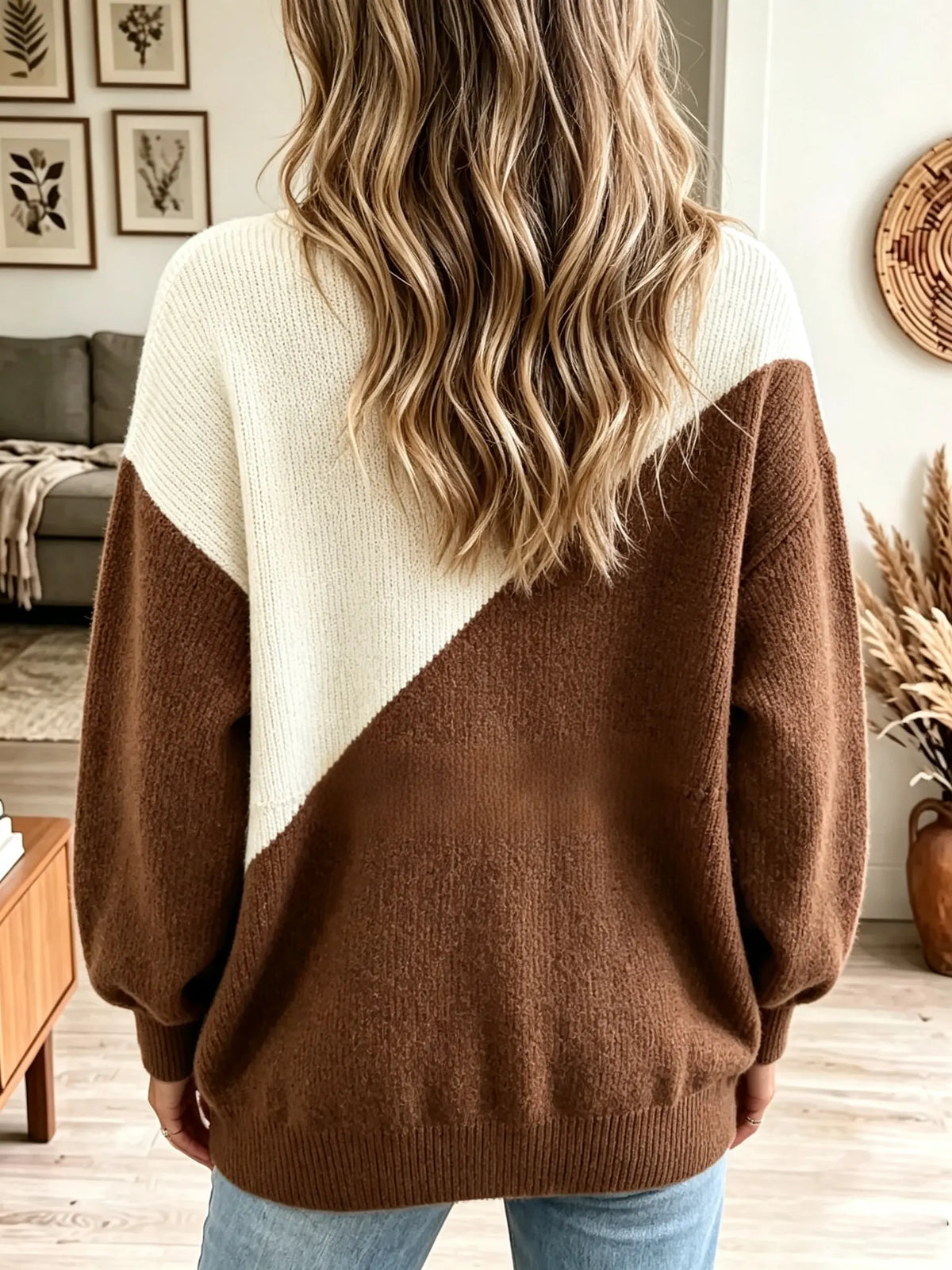 Women's Colorblock Diagonal Knit Pullover Sweater