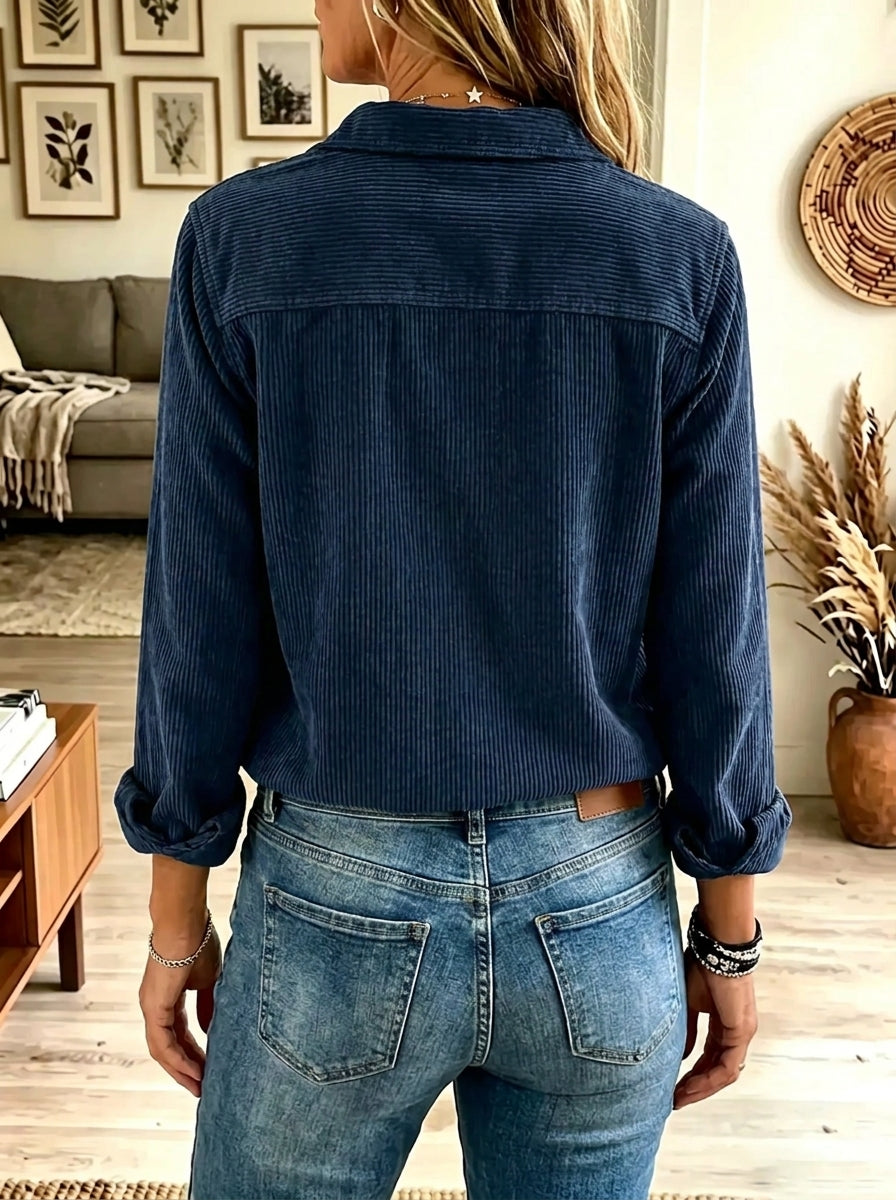 Women's Button-Down Flap Pocket Ribbed Corduroy Shirt