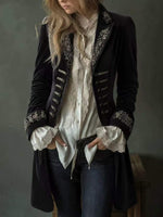 Women Dusty Pink Velvet Embroidered Victorian Long Coat