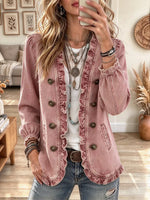 Women's Double-breasted Ruffled Denim Jacket
