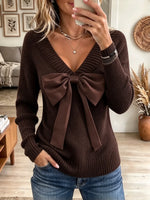 Women's Big Bow V-Neck Slim Sweater